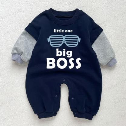 LITTLE ONE BIG BOSS幼児用メガネ柄ダークブルーカラーブロックロンパース - 濃い青色 - 18～24ヶ月 - image 1