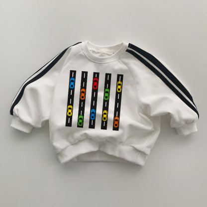 ベビーロードウェイ ブラックストライプ袖 ホワイトスウェットシャツ - 白 - 2～3歳 - image 1