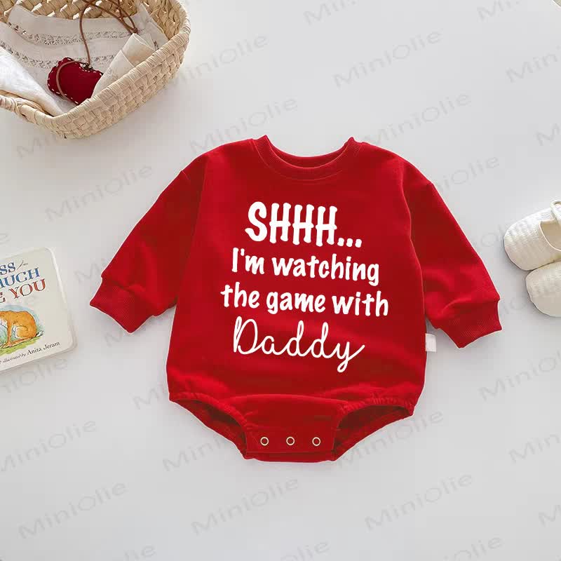 SHHH... W'M WATCHING THE GAME WITH DADDY　ベビーレッドボディスーツ - 赤 - 18～24ヶ月 - image 1