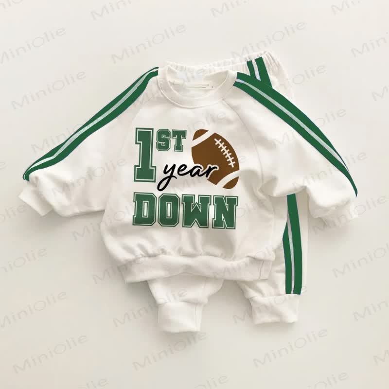1ST YEAR DOWN幼児用グリーンストライプ2点セット - ホワイト＆グリーン - 3～5歳 - image 1