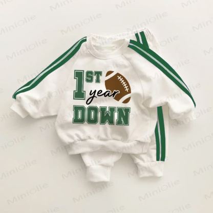 1ST YEAR DOWN幼児用グリーンストライプ2点セット - ホワイト＆グリーン - 3～5歳 - image 1