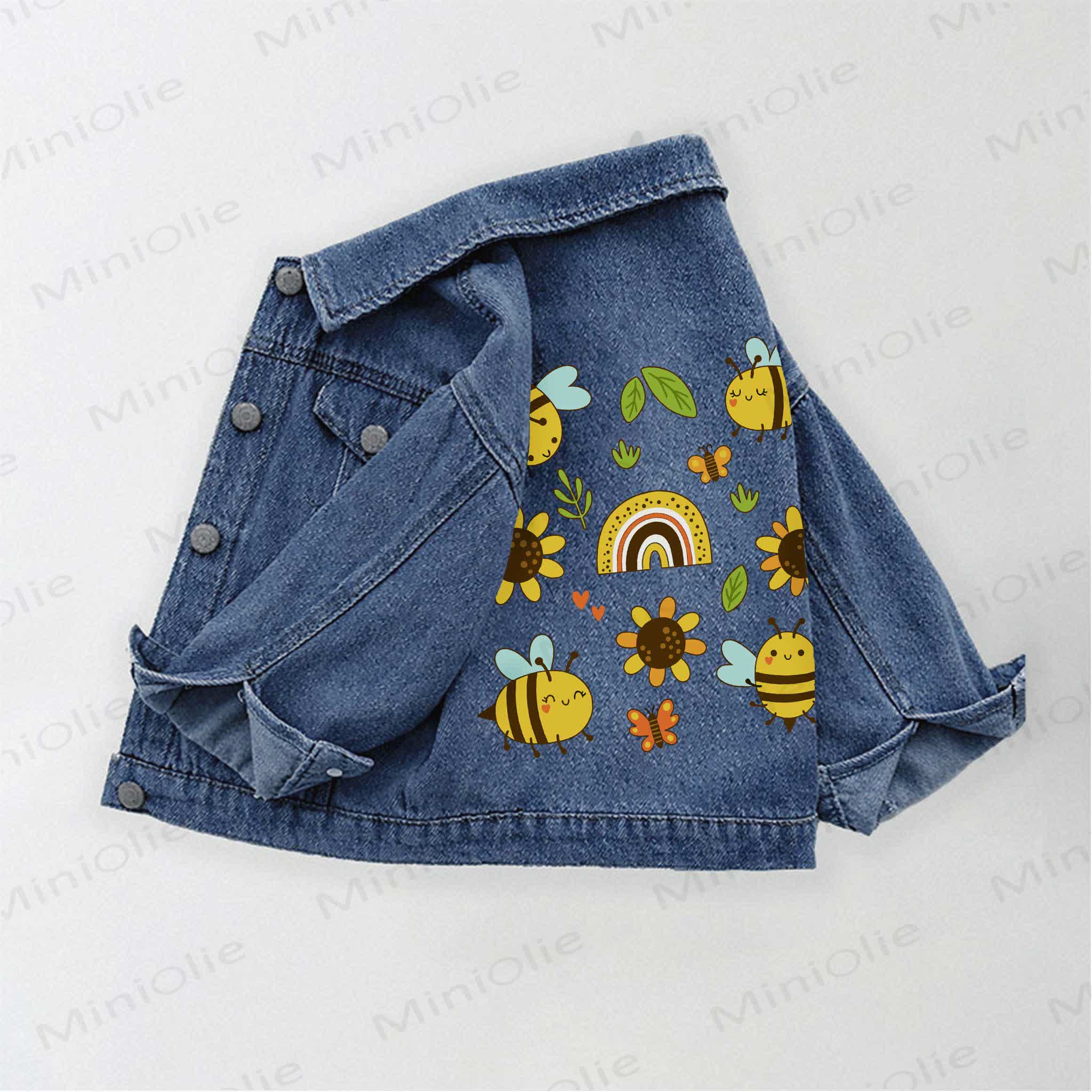 幼児用キッズビーひまわり柄デニムジャケット - 青 - 10-11歳 - image 1