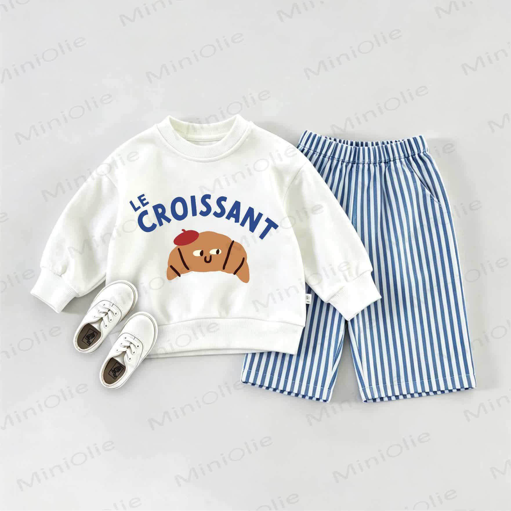 LE CROISSANTベビー用スウェットシャツ 2点セット - ホワイト＆ブルー - 2～3歳 - image 1
