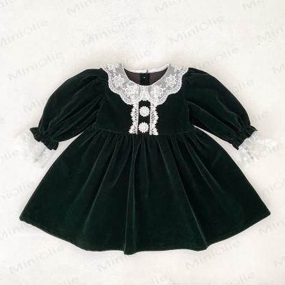ベビーガール用ベルベットレース襟Dress＆ボディスーツ - グリーンDress - 6～7歳 - image 6