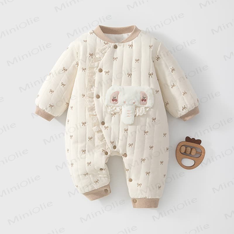 ベビー用キルティング象柄レースロンパース - ベージュ - 18～24ヶ月 - image 2