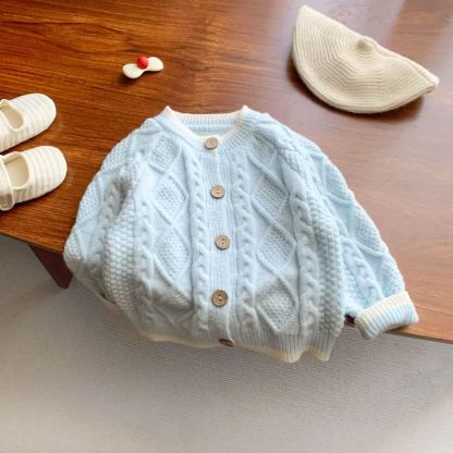 ベビー・幼児用ケーブルニットカーディガンまたはボディスーツ - ブルーカーディガン - 2～3歳 - image 2