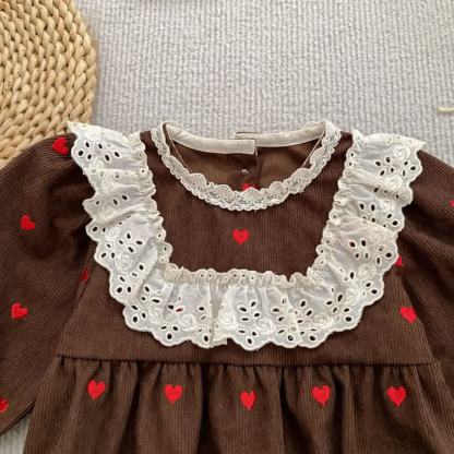 幼児用女の子向けハート柄コーデュロイDress - image 10