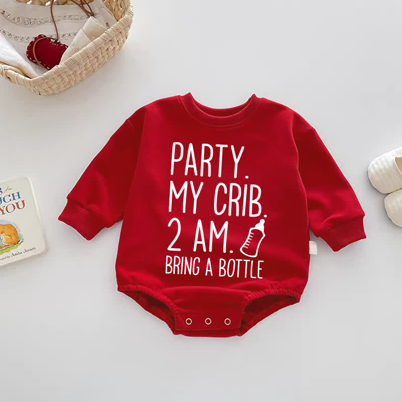 PARTY. MY CRIB. 2 AM. BRING A BOTTLE赤いボディスーツ - 赤 - 18～24ヶ月 - image 1