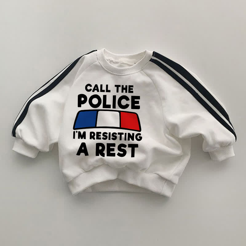 CALL THE POLICE I'M RESISTING A REST。黒のストライプ袖の白いスウェットシャツ - 白 - 2～3歳 - image 1