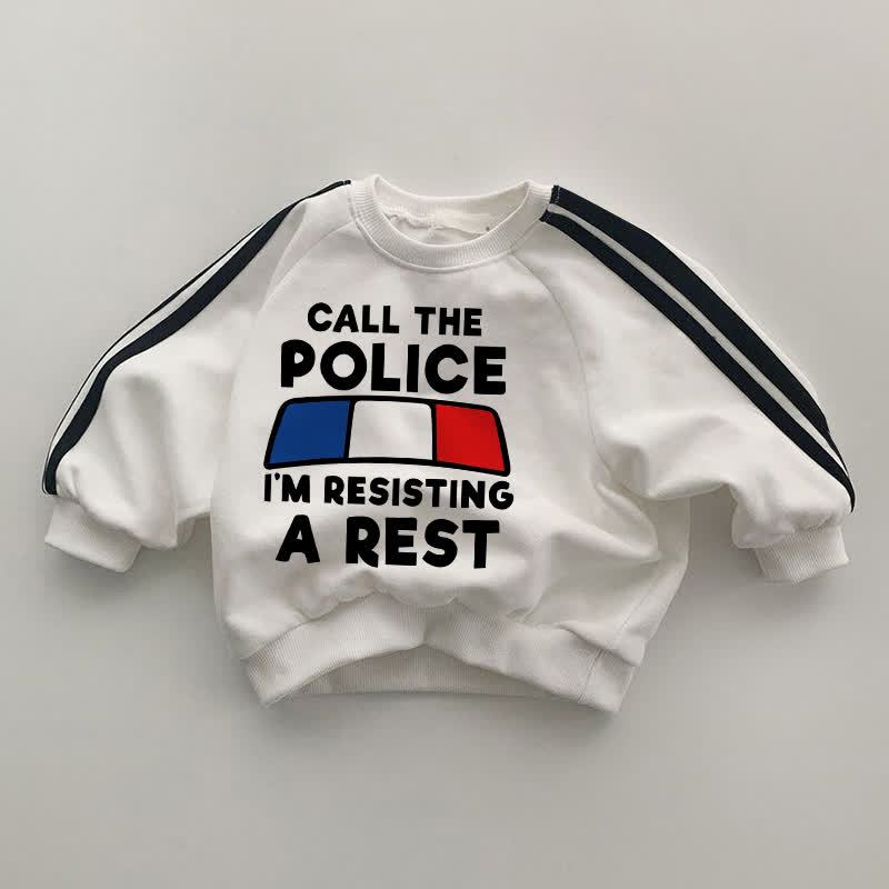 CALL THE POLICE I'M RESISTING A REST。黒のストライプ袖の白いスウェットシャツ - 白 - 2～3歳 - image 1