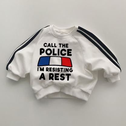 CALL THE POLICE I'M RESISTING A REST。黒のストライプ袖の白いスウェットシャツ - 白 - 2～3歳 - image 1