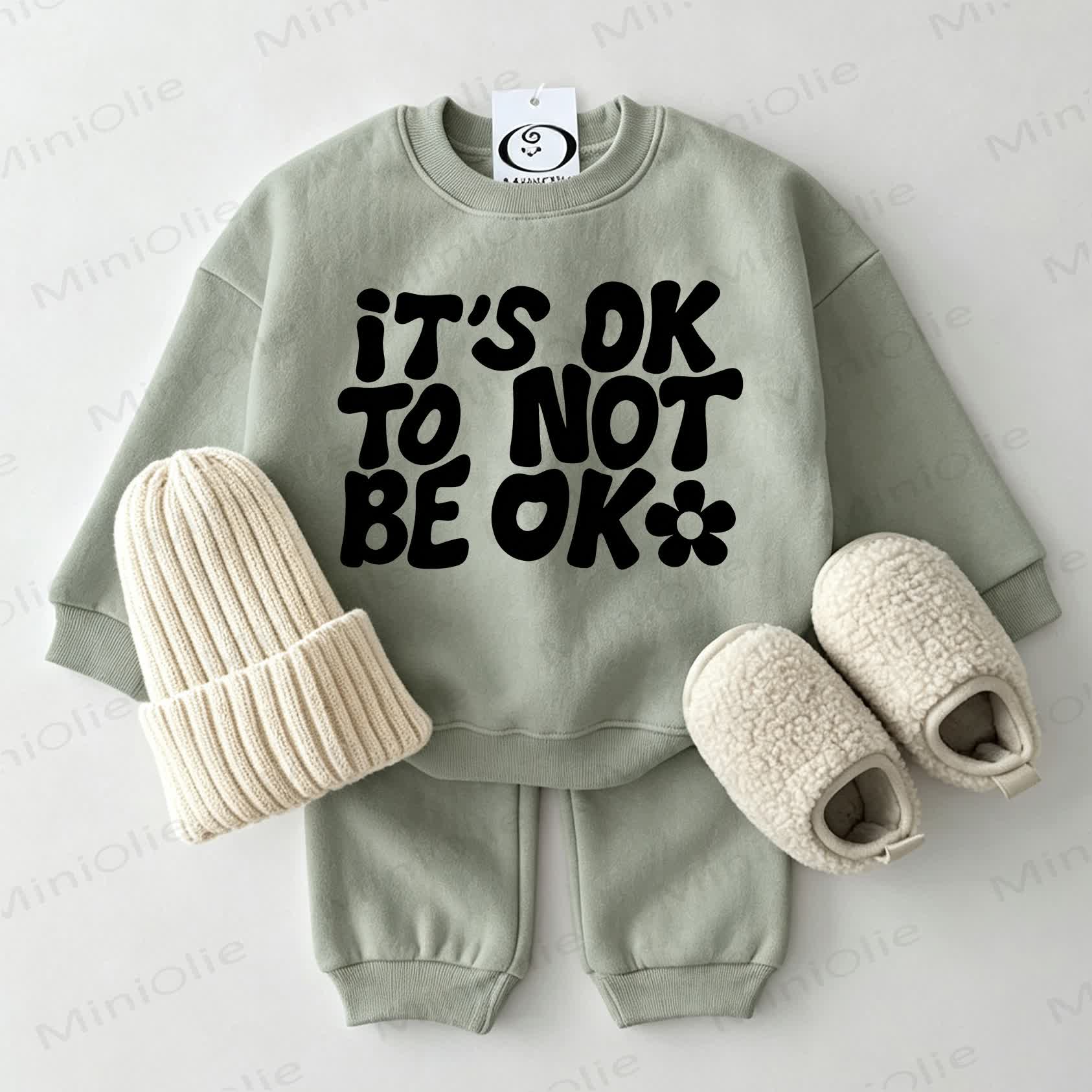 IT'S OK TO NOT BE OKベビー用スウェットシャツ 2点セット グレーグリーン - グレーグリーン - 2～3歳 - image 1