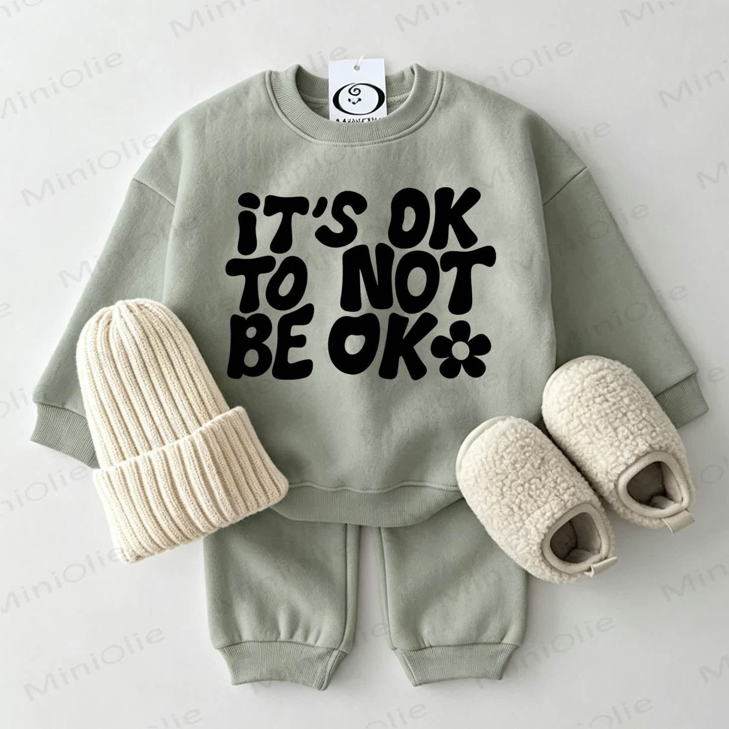 IT'S OK TO NOT BE OKベビー用スウェットシャツ 2点セット グレーグリーン - グレーグリーン - 2～3歳 - image 1