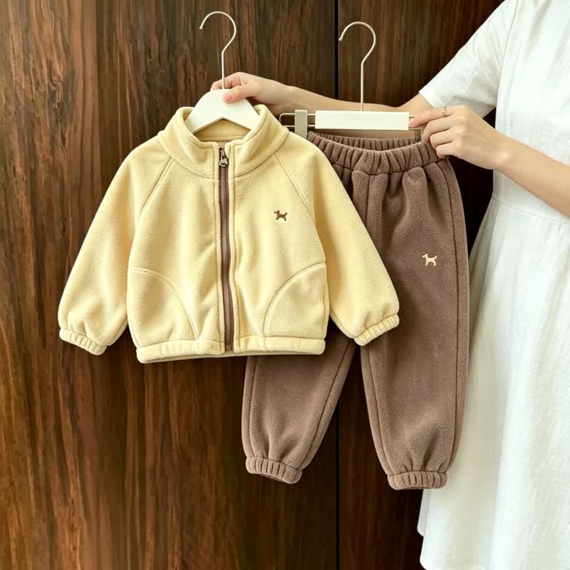 幼児・子供用子犬刺繍入りフリースジャケット＆パンツ 2点セット - image 4