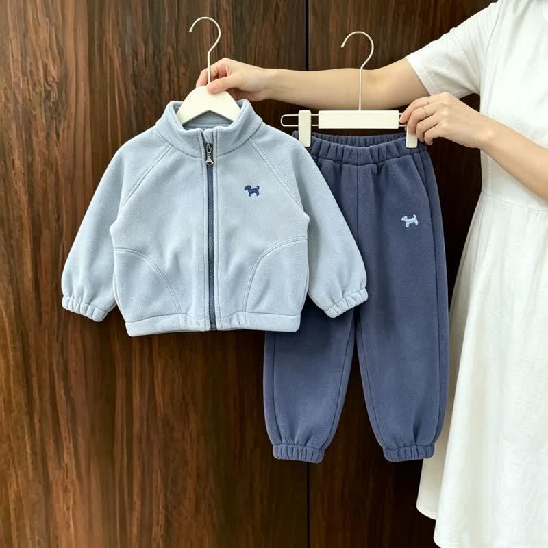 幼児・子供用子犬刺繍入りフリースジャケット＆パンツ 2点セット - image 5