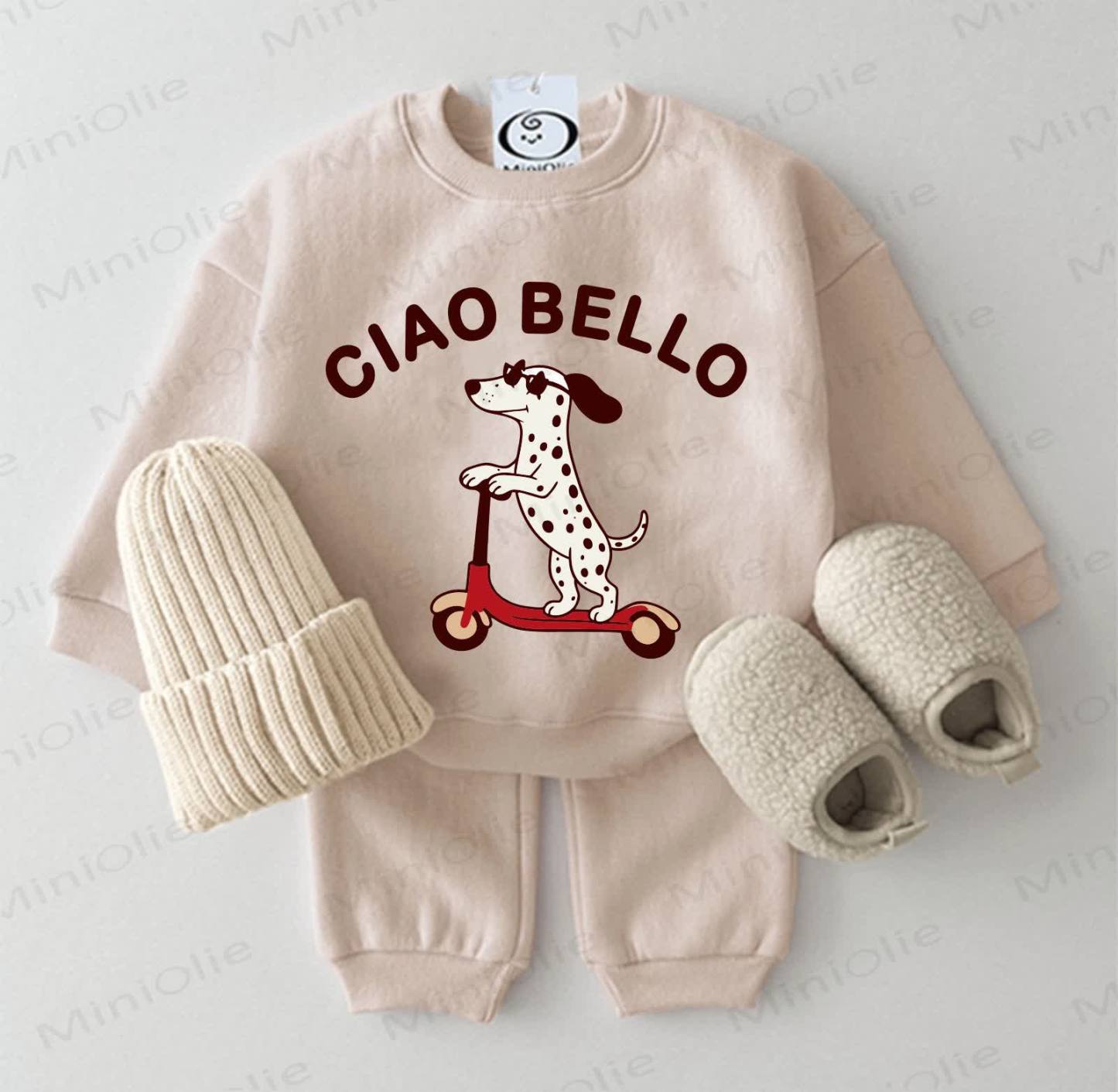 CIAO BELLOベビーダルメシアン ベージュスウェットシャツ 2点セット - ベージュ - 2～3歳 - image 1