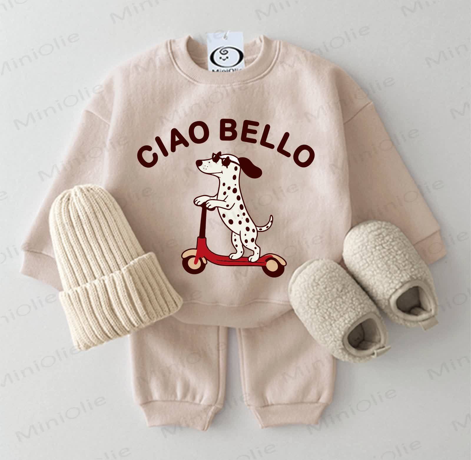 CIAO BELLOベビーダルメシアン ベージュスウェットシャツ 2点セット - ベージュ - 2～3歳 - image 1