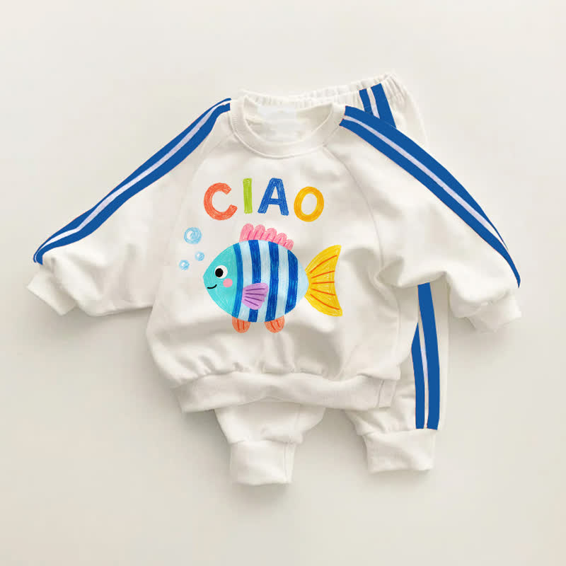 CIAOベビー幼児用魚柄ブルーストライプ2点セット - ホワイト＆ブルー - 3～5歳 - image 1