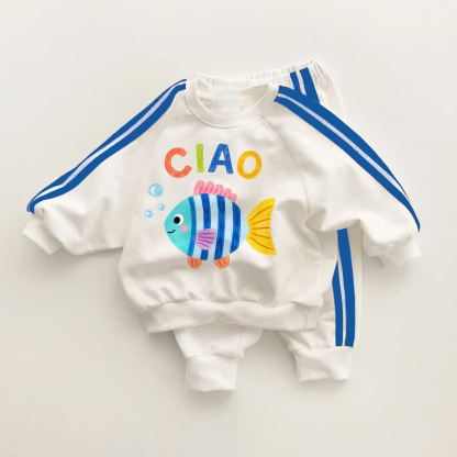 CIAOベビー幼児用魚柄ブルーストライプ2点セット - ホワイト＆ブルー - 3～5歳 - image 1