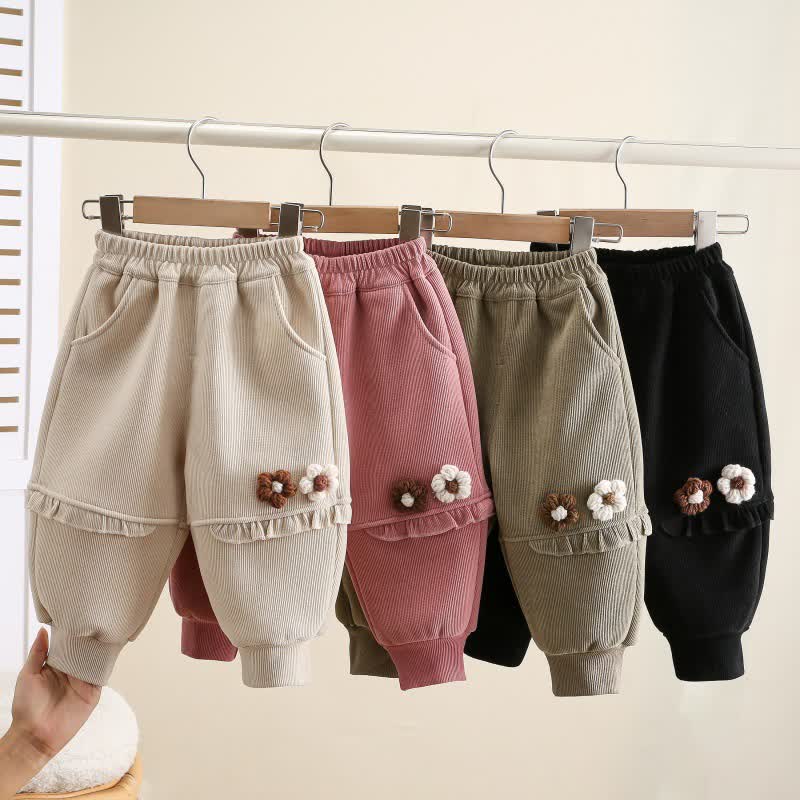 幼児用女の子フリースフラワーフリルジョガーパンツ - image 1