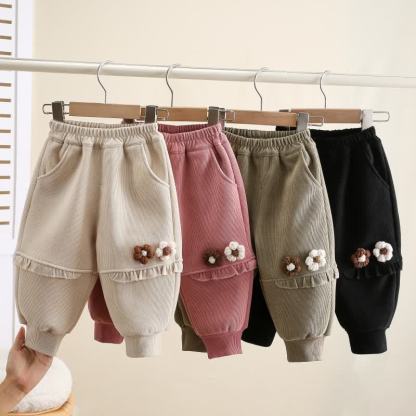 幼児用女の子フリースフラワーフリルジョガーパンツ - image 1