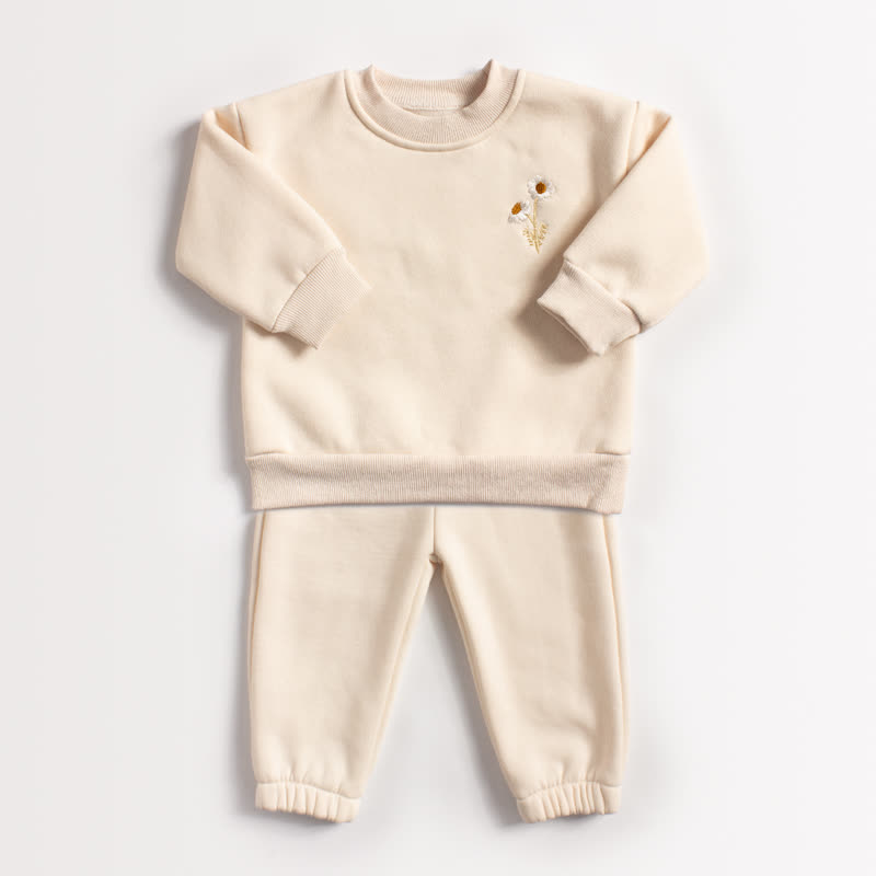 ベビー・幼児用 デイジー刺繍入りフリーススウェットシャツ＆ジョガーパンツ 2点セット - ベージュ - 4歳 - image 2