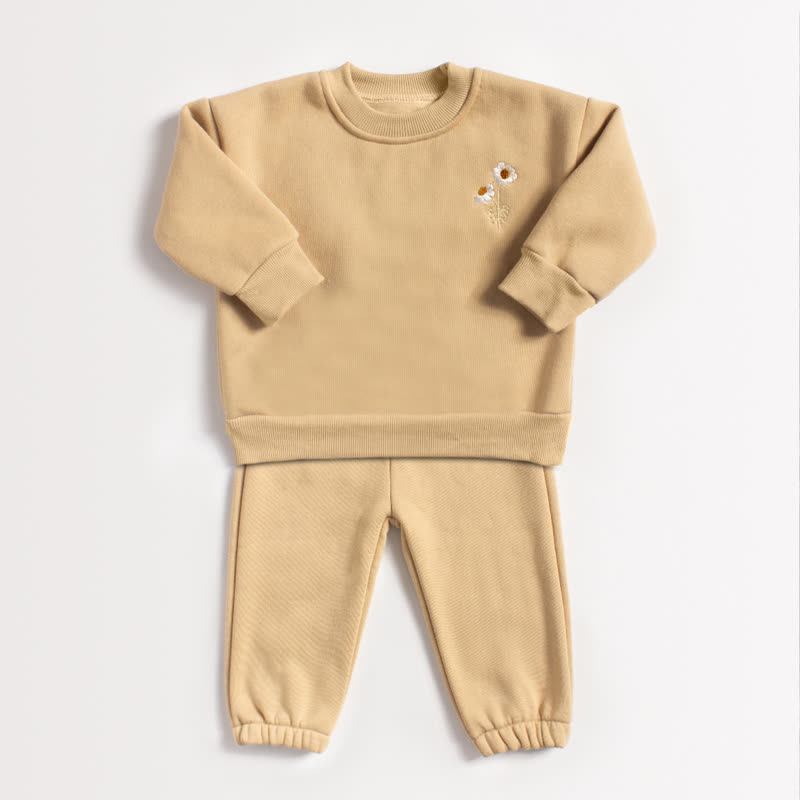 ベビー・幼児用 デイジー刺繍入りフリーススウェットシャツ＆ジョガーパンツ 2点セット - 茶色 - 4歳 - image 3