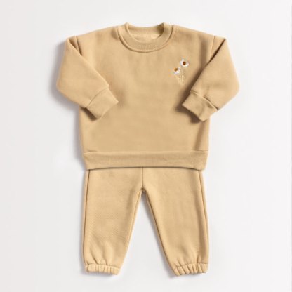 ベビー・幼児用 デイジー刺繍入りフリーススウェットシャツ＆ジョガーパンツ 2点セット - 茶色 - 4歳 - image 3