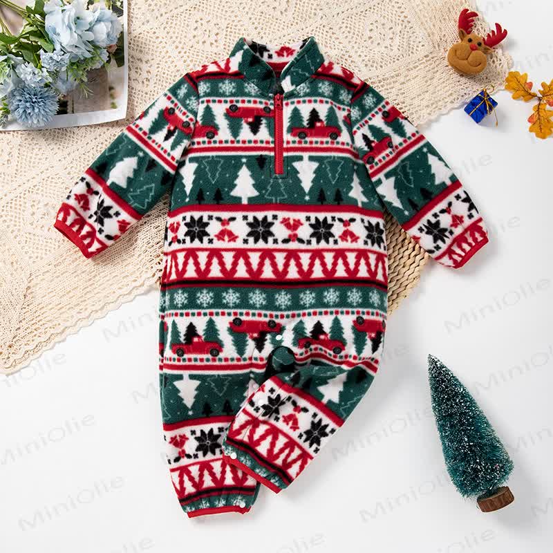 ベビー用クリスマスフリースハーフジップロンパース - 緑 - 18～24ヶ月 - image 2