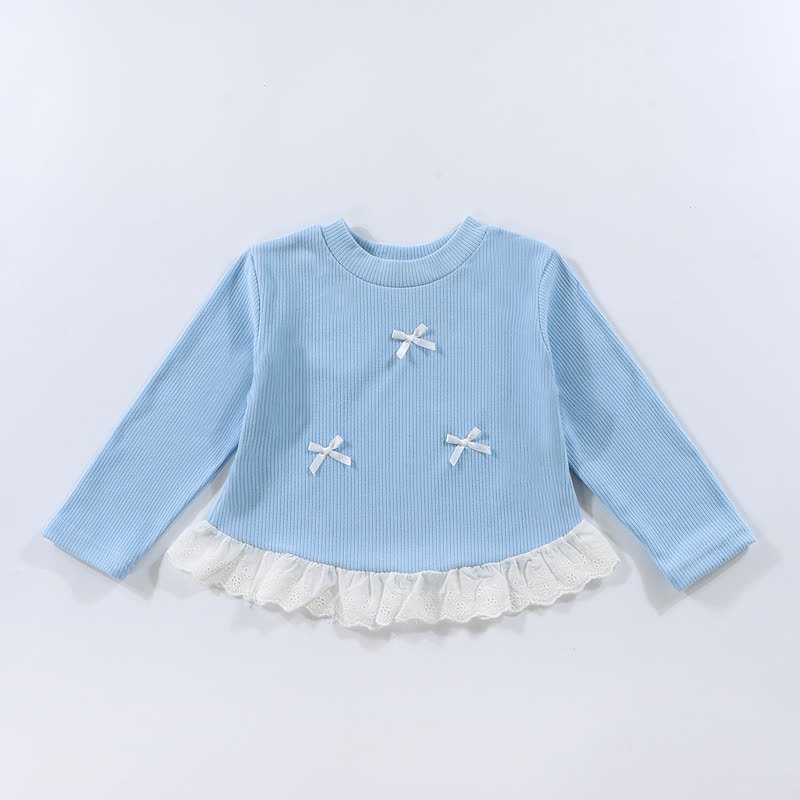 幼児用女の子リブ編みリボンレース長袖Tシャツ - 青 - 10-11歳 - image 7