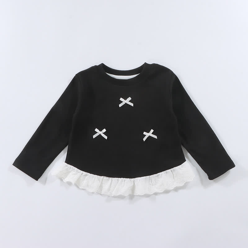 幼児用女の子リブ編みリボンレース長袖Tシャツ - 黒 - 10-11歳 - image 8
