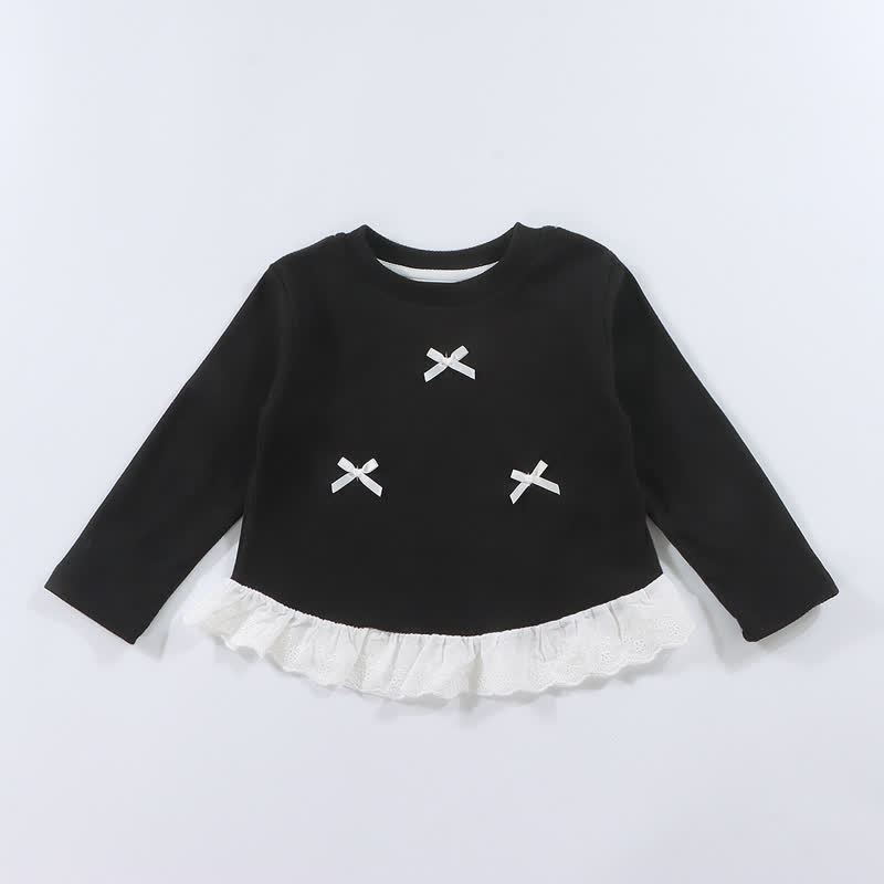 幼児用女の子リブ編みリボンレース長袖Tシャツ - 黒 - 10-11歳 - image 8