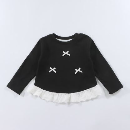 幼児用女の子リブ編みリボンレース長袖Tシャツ - 黒 - 10-11歳 - image 8
