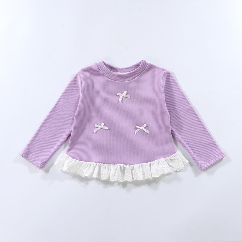 幼児用女の子リブ編みリボンレース長袖Tシャツ - 薄紫色 - 10-11歳 - image 9