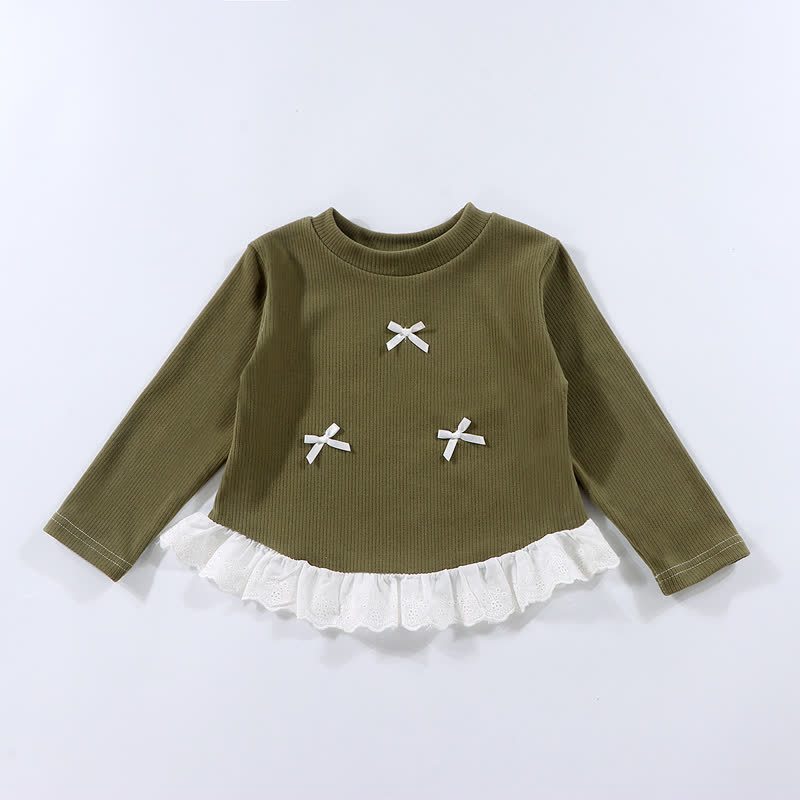 幼児用女の子リブ編みリボンレース長袖Tシャツ - 緑 - 10-11歳 - image 10
