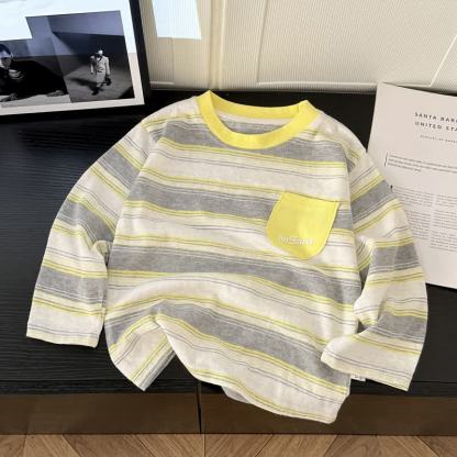幼児用コントラストカラーストライプ長袖Tシャツ - 黄色 - 10-11歳 - image 2