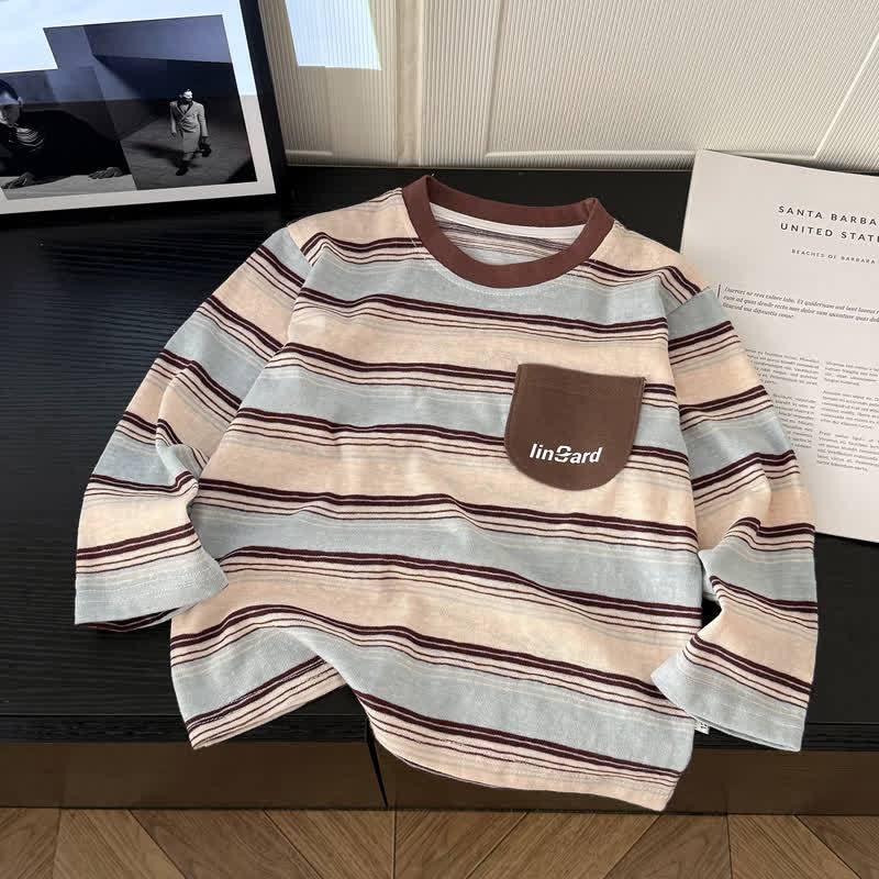 幼児用コントラストカラーストライプ長袖Tシャツ - 茶色 - 10-11歳 - image 3