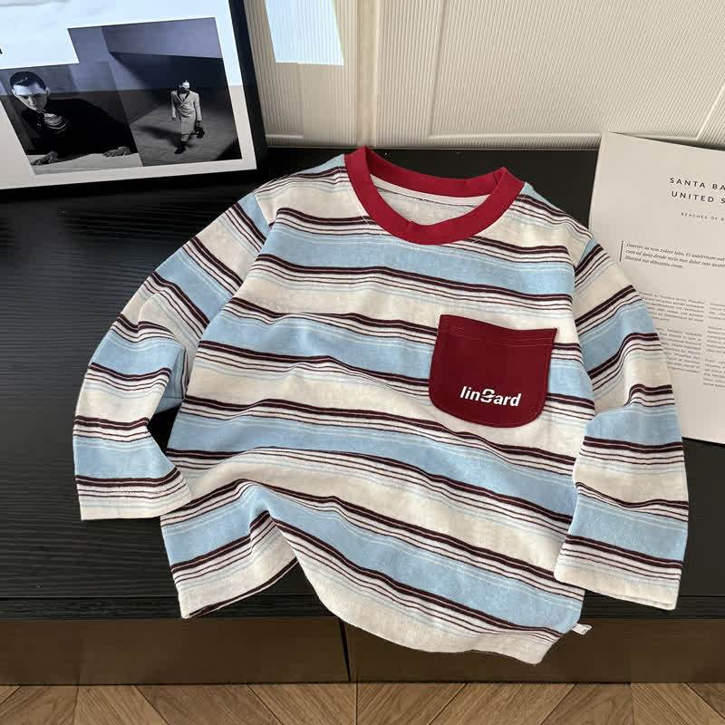 幼児用コントラストカラーストライプ長袖Tシャツ - 赤 - 10-11歳 - image 4