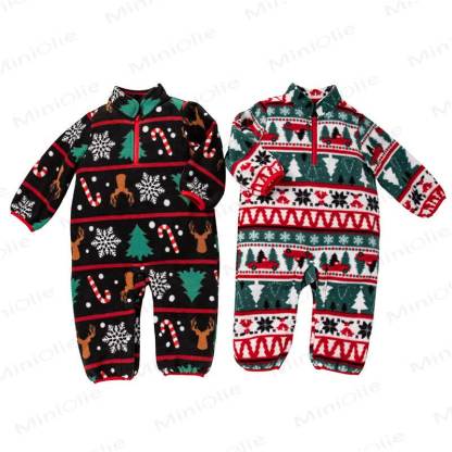 ベビー用クリスマスフリースハーフジップロンパース - image 7