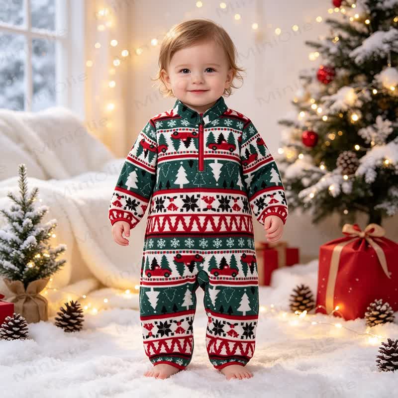 ベビー用クリスマスフリースハーフジップロンパース - image 4