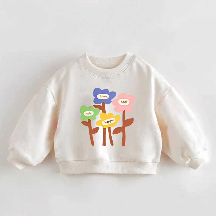 WILD BRAVE COOL HAPPYベビー幼児用フラワークリームスウェットシャツ - クリーム - 3～5歳 - image 1