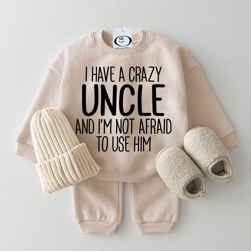 I HAVE A CRAZY UNCLE AND I'M NOT AFRAID TO USE HIMベビースウェットシャツ2点セット - ベージュ - 2～3歳 - image 2