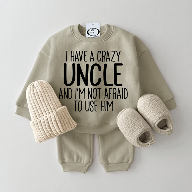 I HAVE A CRAZY UNCLE AND I'M NOT AFRAID TO USE HIMベビースウェットシャツ2点セット - グレーグリーン - 2～3歳 - image 1