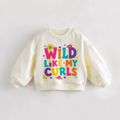 WILD LIKE MY CURLSベビー幼児用フラワークリームスウェットシャツ - クリーム - 3～5歳 - image 1