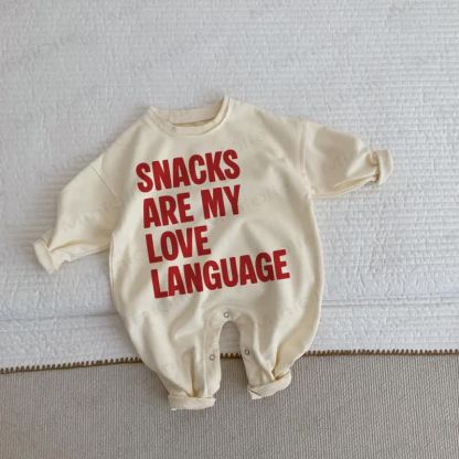 SNACKS ARE MY LOVE LANGUAGE・幼児用ベージュロンパース - ベージュ - 2～3歳 - image 1