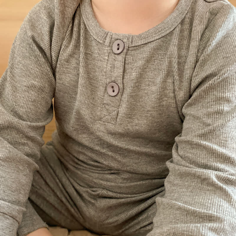 ベビー・幼児用無地リブ編みヘンリーネック長袖パジャマ2点セット - image 8