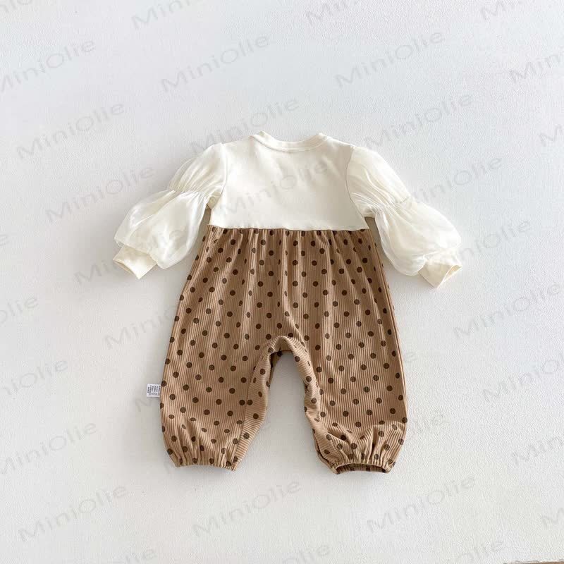 ベビー用水玉模様の花柄フェイクロンパース2点セット - image 7