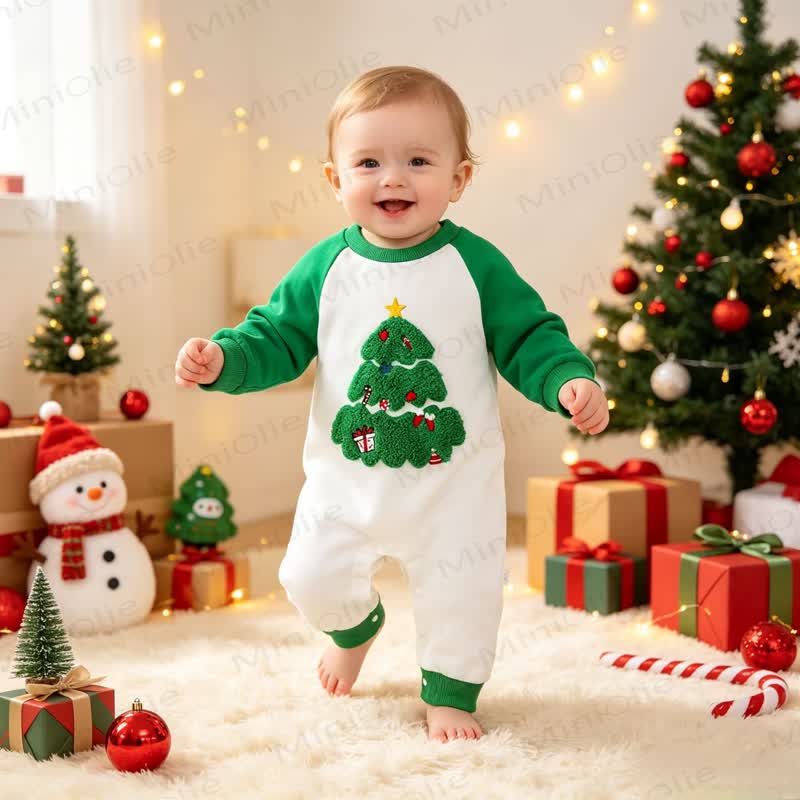 ベビー用クリスマスツリー柄長袖ロンパース - image 9