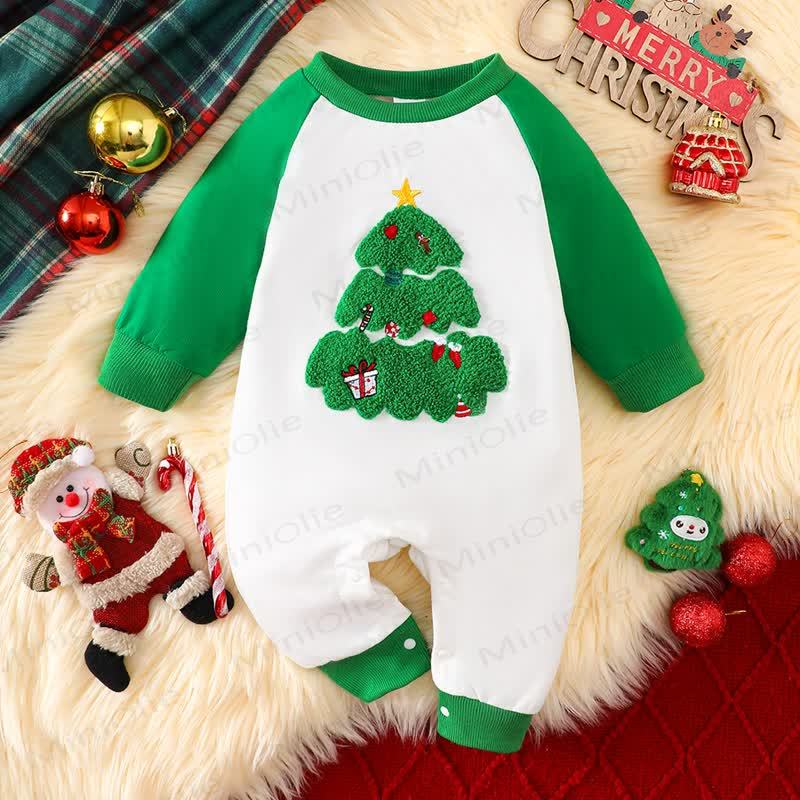 ベビー用クリスマスツリー柄長袖ロンパース - 緑 - 3～6ヶ月 - image 1