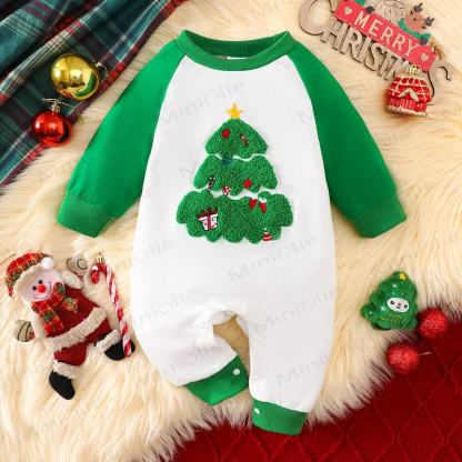 ベビー用クリスマスツリー柄長袖ロンパース - 緑 - 3～6ヶ月 - image 1